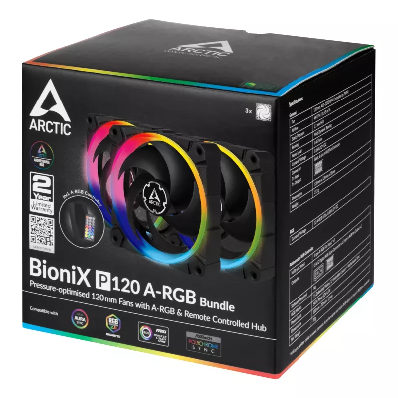 ARCTIC BioniX P120 A-RGB 120 mm behuizingsventilator, 3-pack, zwart