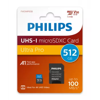 Philips FM51MP65B/00 microSDXC-kaart, 512 GB, Class 10, UHS-I U3, incl. adapter