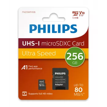 Philips FM25MP45B/00 microSDXC-kaart, 256 GB, Class 10, UHS-I U1, incl. adapter