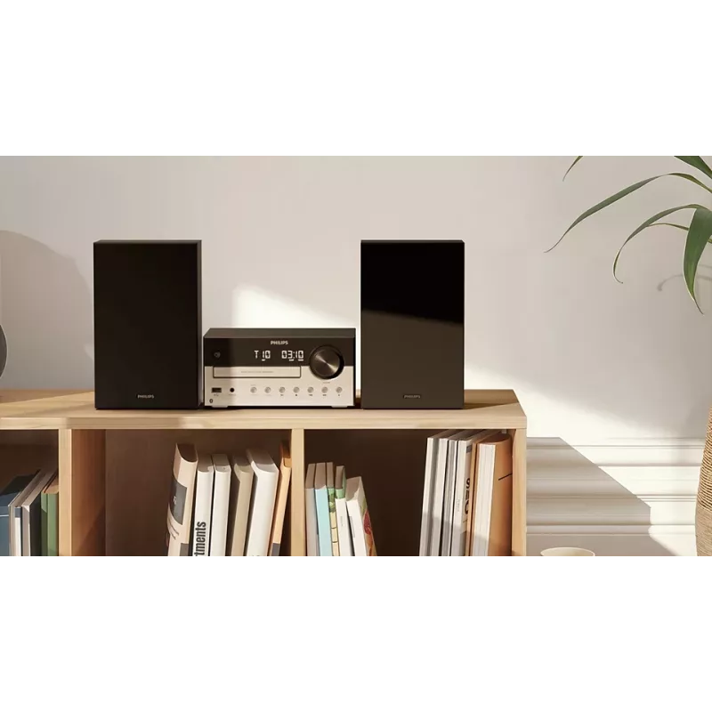 Home-audio-microsysteem Philips TAM4205M2/12 — 80 W RMS, 2-weg luidspreker, Bluetooth, FM, LED-display, lade met cd-lade (Zwart/Zilver)