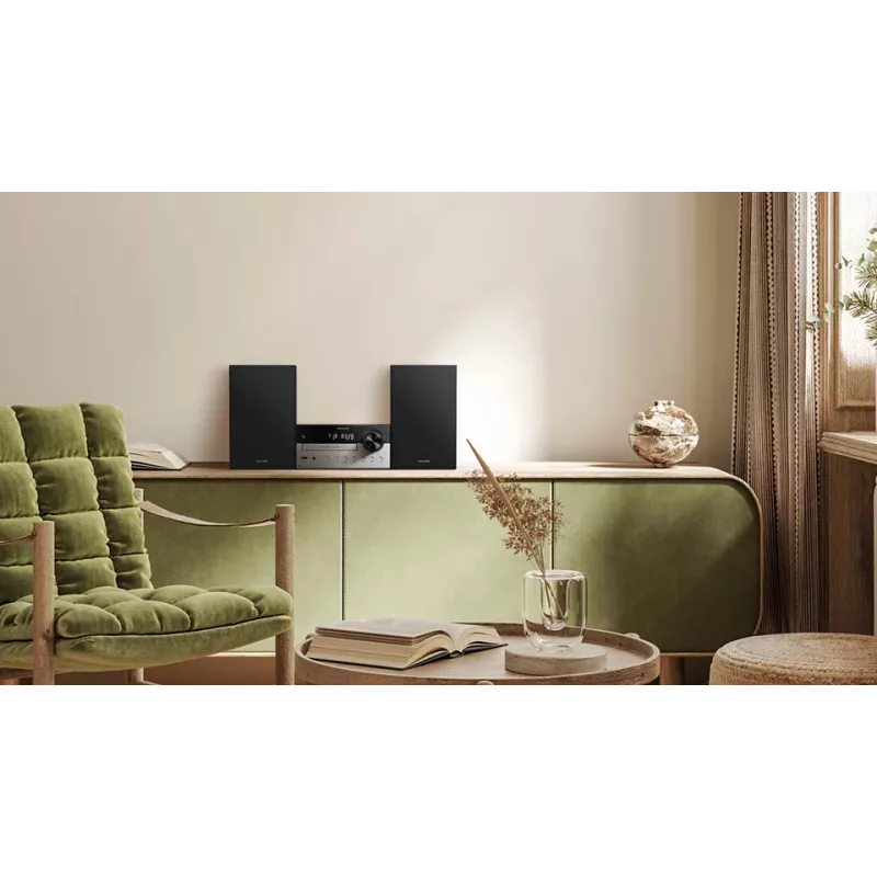 Home-audio-microsysteem Philips TAM4205M2/12 — 80 W RMS, 2-weg luidspreker, Bluetooth, FM, LED-display, lade met cd-lade (Zwart/Zilver)