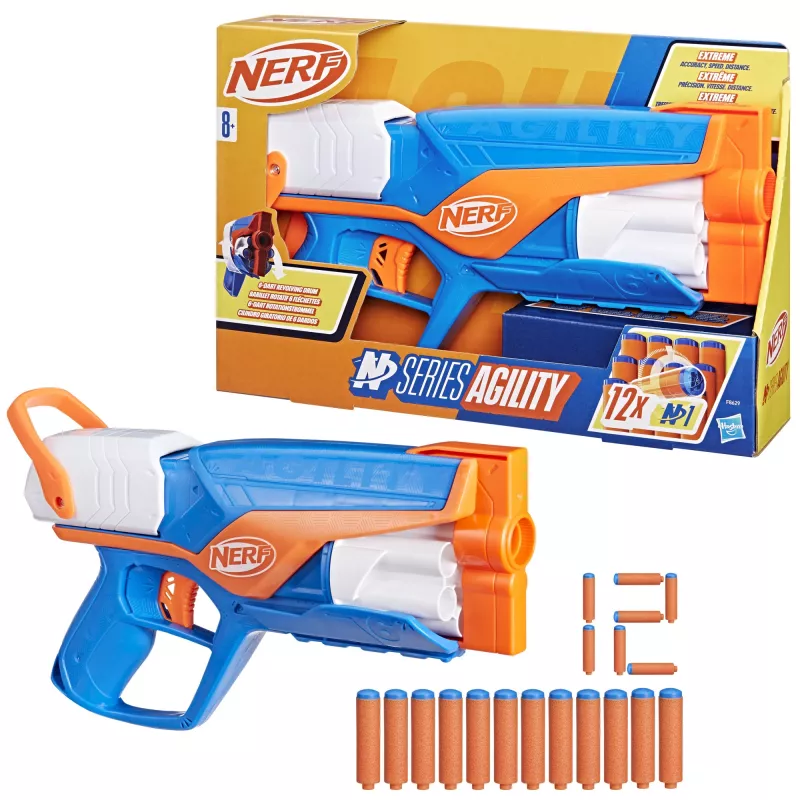 Speelgoedblaster NERF N Series Agility blauw oranje wit 8 jaar