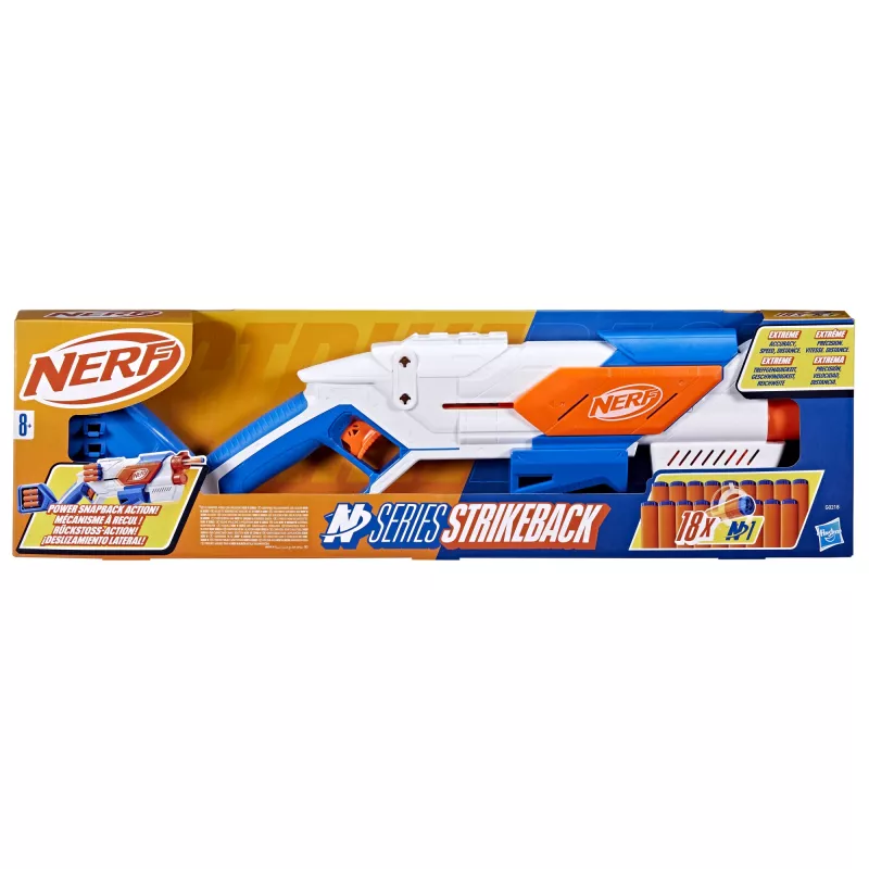 Speelgoedblaster Nerf N Series Strikeback blauw oranje wit 8+