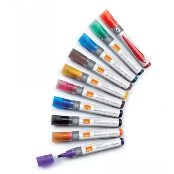 Nobo vloeibare inkt whiteboardmarker ronde punt 10-pack, 10 stuks, meerkleurig, ronde punt, gesorteerde kleuren, 3 mm, 38 mm