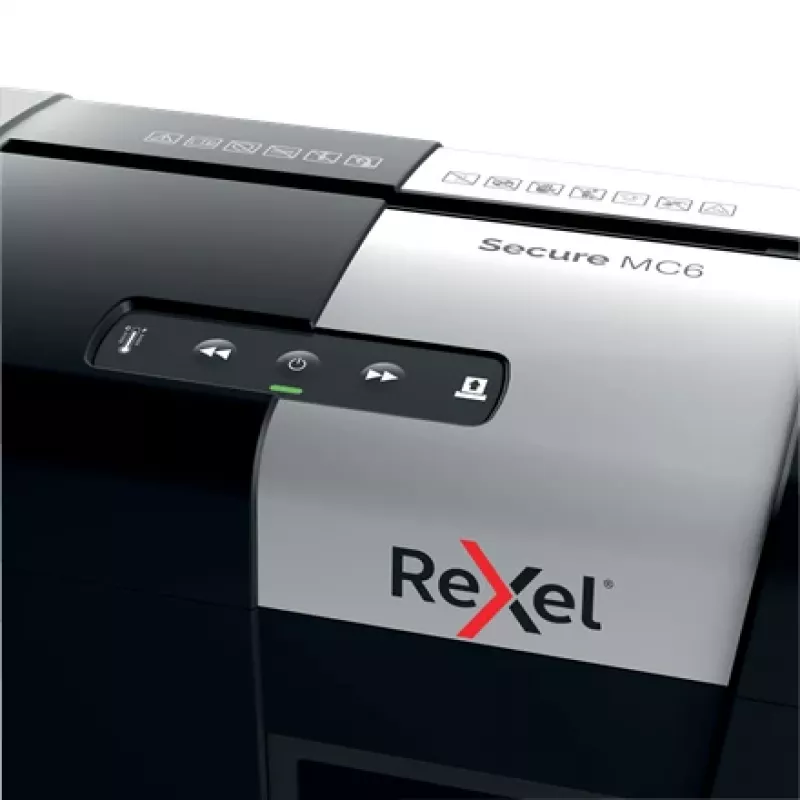 Rexel Secure MC6 Whisper-Shred microsnippel-papierversnipperaar P5, microsnippel, 2 x 15 mm, 18 L, 175 vel, 55 dB, knoppen