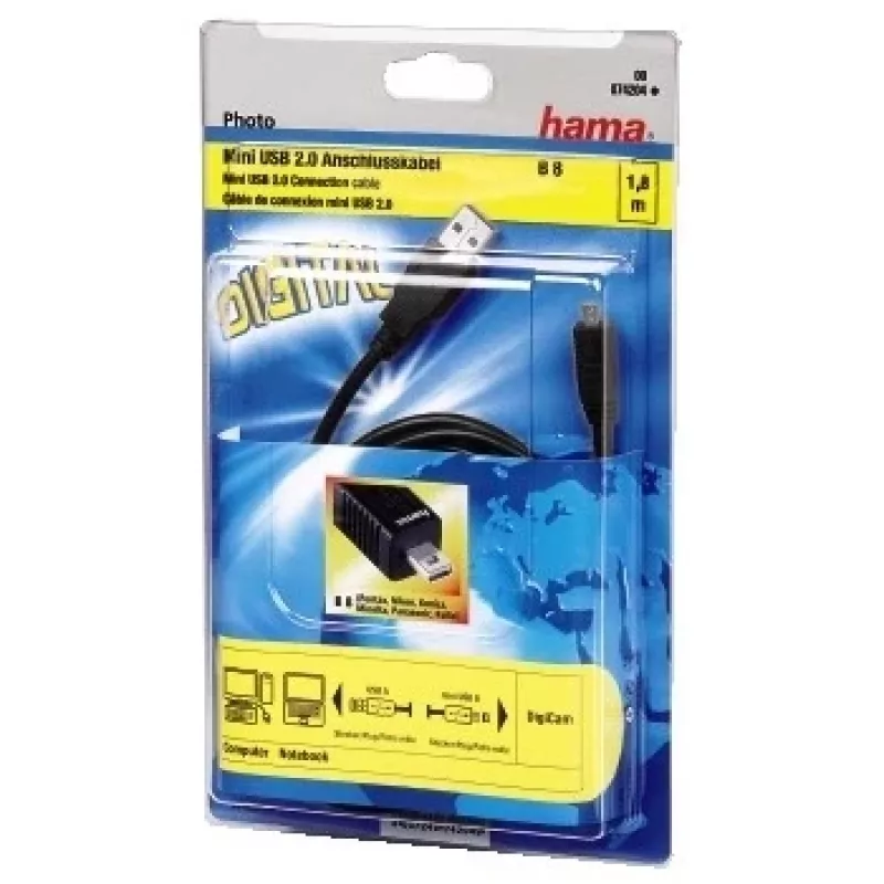 Hama USB 2.0-kabel, 1,8 m USB-kabel USB A zwart