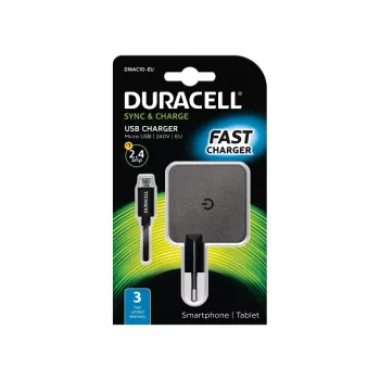 Duracell 2.4A telefoon-/tabletlader, binnen, AC, 5 V, 2,4 A, zwart