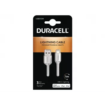 Duracell Sync/Charge kabel 1 meter wit, 1 m, USB A, Lightning, 2.0, wit
