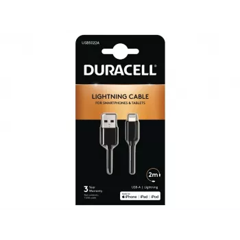 Duracell Sync-/laadkabel 2 meter zwart, 2 m, USB A, Lightning, 2.0, zwart