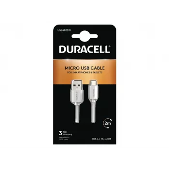 Duracell Sync-/laadkabel 2 meter wit, 2 m, USB A, Micro-USB A, 2.0, wit
