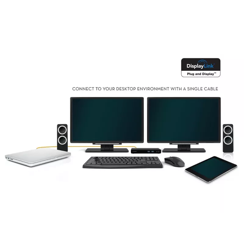 2-Power USB 3.0 dual display dockingstation, docking, 3,5 mm, USB Type-A, USB Type-B, 10,100,1000 Mbit/s, zwart, 5 Gbit/s