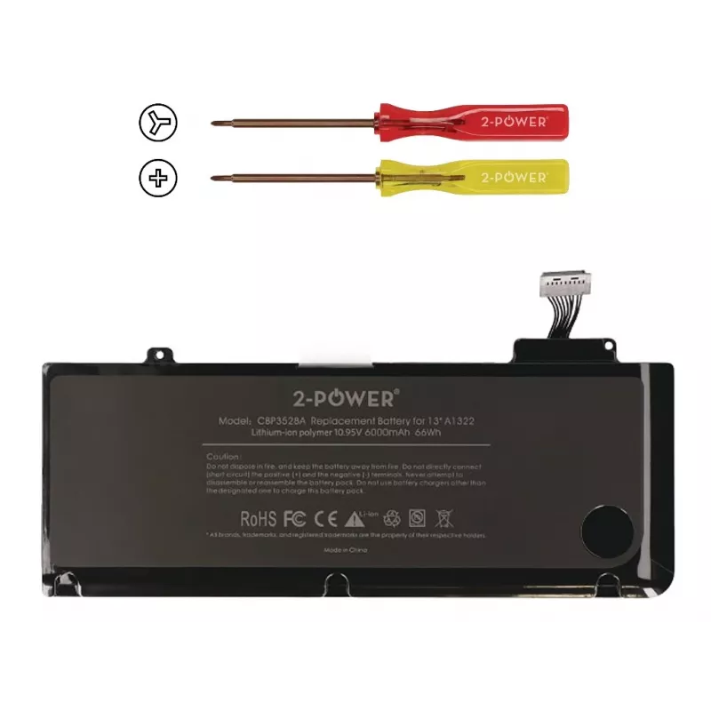 2-Power 10,95 V 6000 mAh Li-Polymeer laptopaccu, accu, Apple MacBook Pro 13 inch A1278, mid 2009 (EMC2326)