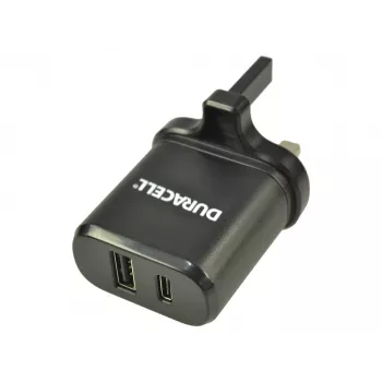 Duracell Type-C & Type-A netlader, binnen, AC, zwart