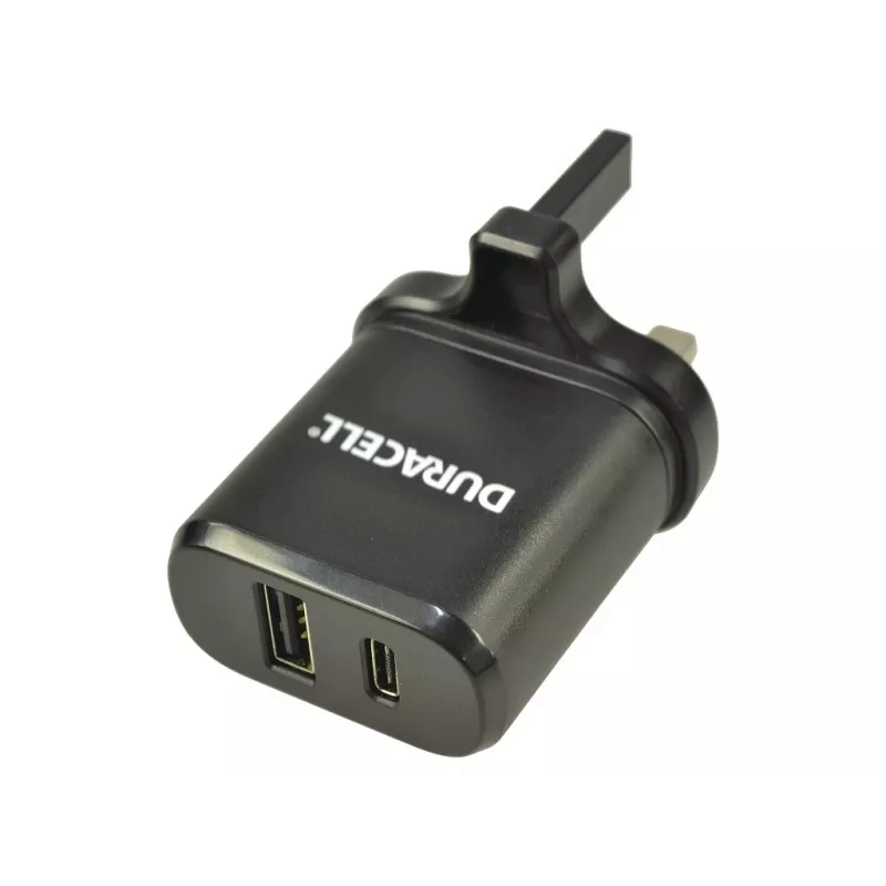 Duracell Type-C & Type-A netlader, binnen, AC, zwart