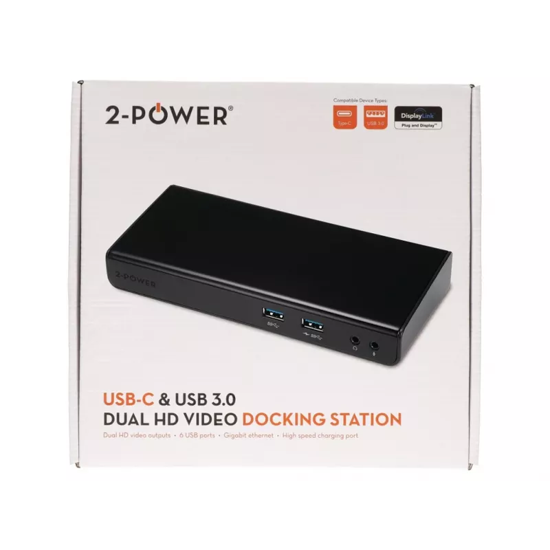 2-Power DOC0110A laptop-dockingstation/poortreplicator bedraad USB 3.2 Gen 1 (3.1 Gen 1) Type-B zwart