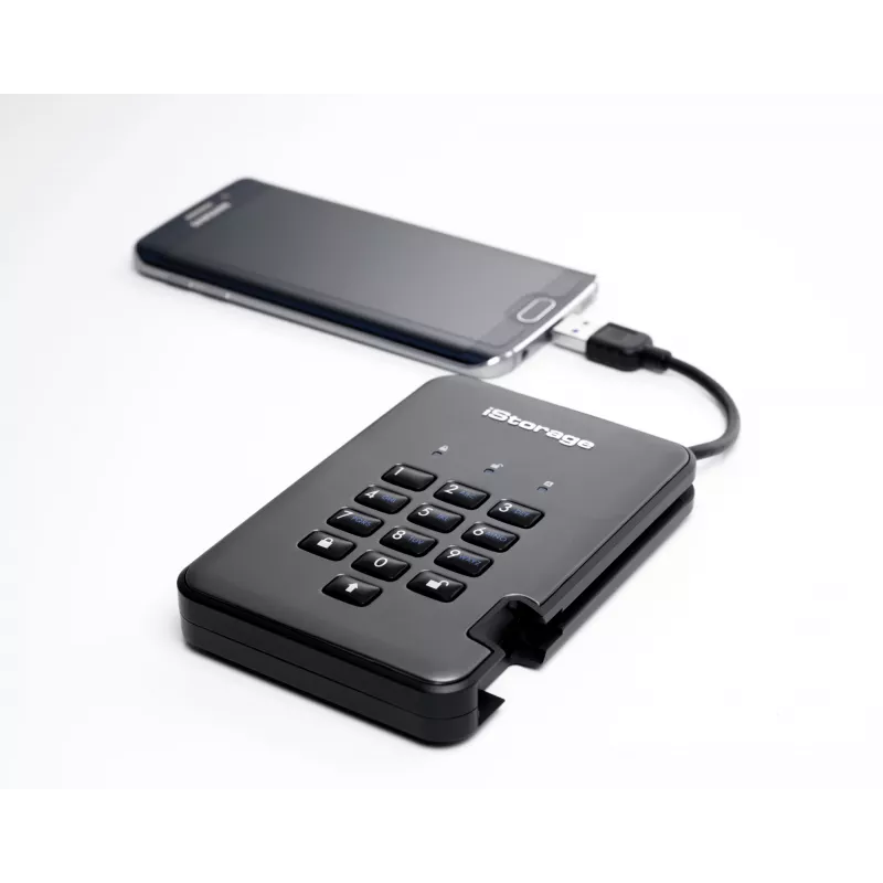 iStorage diskAshur PRO² SSD 256GB | Veilige draagbare solid-state-drive | FIPS 140-2 Level 2, NCSC CPA, NLNCSA BSPA & NATO Restricted | AES-XTS 256-bits hardwareversleuteling | PIN-beveiligd | Besturingssysteem- en platformonafhankelijk | AVG, TAA-conform | Brute-force-beveiliging | Stof-/waterbestendig