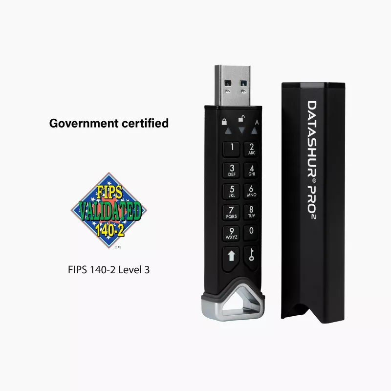 iStorage datAshur PRO2 256 GB | Veilige USB-stick | FIPS 140-2 Level 3 gecertificeerd | AES-XTS 256-bits hardwareversleuteling | Wachtwoordbeveiligd | Stof-/waterbestendig |