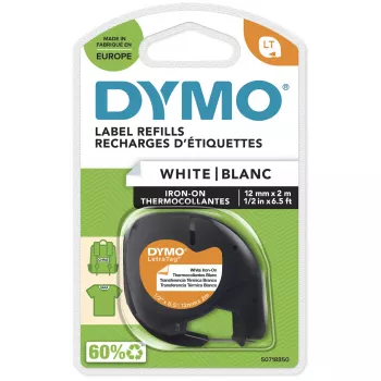 DYMO LetraTag strijkbare stofetiketten | origineel | 12 mm x 2 m rol | zwarte print op wit | strijkbare kledingetiketten ideaal voor uniformen/kinderkleding | voor LetraTag-printers