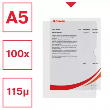 Esselte Premium A5-map, projectmap, A5, polypropyleen (PP), transparant, staand, 40 vel
