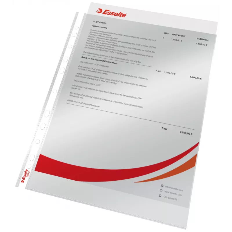 Esselte Pocket 75my A4, 210 x 297 mm (A4), transparant, polypropyleen (PP), staand, boven, 0,075 mm