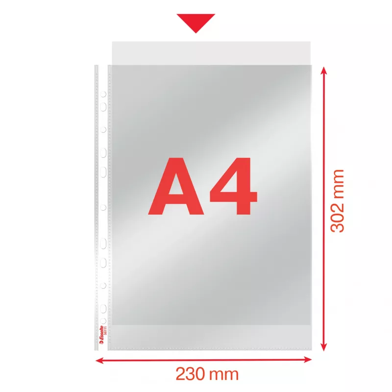 Esselte Pocket 75my A4, 210 x 297 mm (A4), transparant, polypropyleen (PP), staand, boven, 0,075 mm