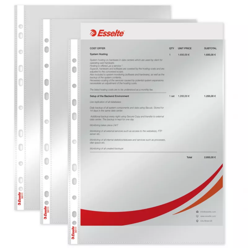 Esselte Pocket 75my A4, 210 x 297 mm (A4), transparant, polypropyleen (PP), staand, boven, 0,075 mm