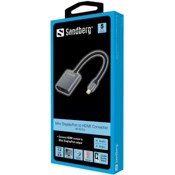 Sandberg adapter MiniDP1.4>HDMI2.0 4K60, Mini DisplayPort, HDMI Type A (standaard), stekker, bus, 3840 x 2160 pixel, 6 Gbit/s