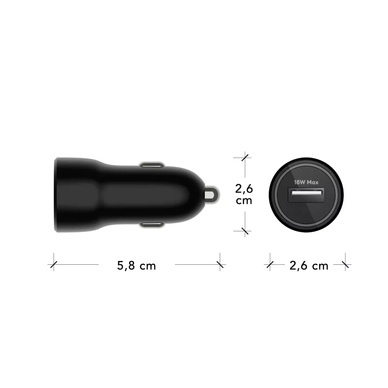 Auto-oplader d bramante re-charge USB-A 18W – 12–24V, 1× USB-A, zwart