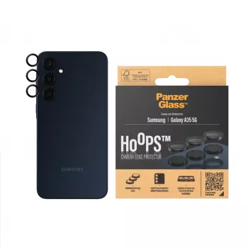Cameralensbescherming PanzerGlass Hoops voor Samsung Galaxy A35 5G, gehard glas, zwarte rand