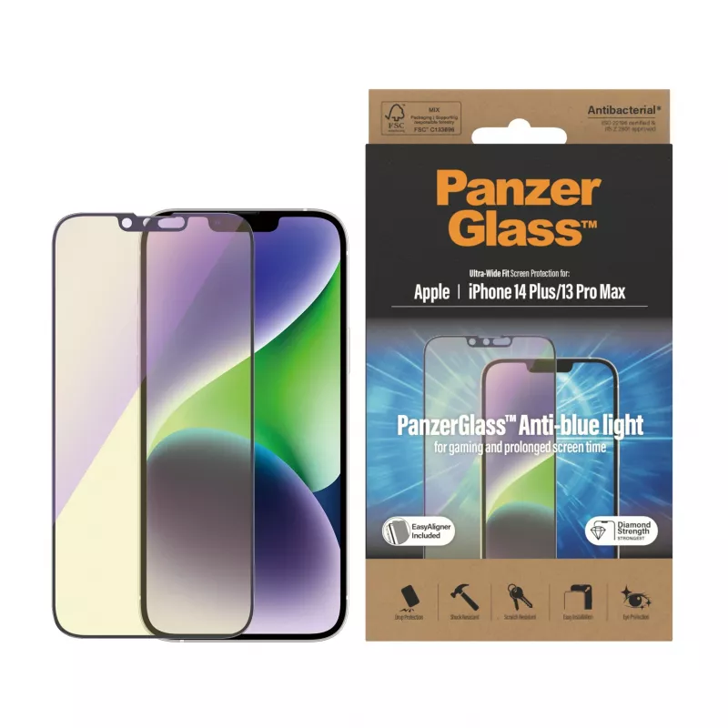 PanzerGlass ® anti-blauwlicht beeldschermbescherming iPhone 14 Plus | 13 Pro Max | Ultra-Wide Fit met EasyAligner