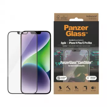 Transparante beeldschermbeschermfolie PanzerGlass CamSlider voor Apple iPhone 14 Plus / 13 Pro Max, 6,68 inch, gehard glas, PET, antibacterieel