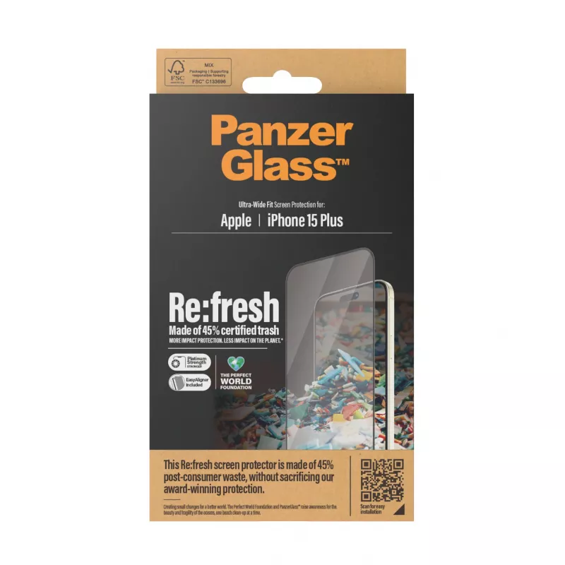 PanzerGlass® Re:fresh beeldschermbeschermfolie iPhone 15 Plus | Ultra-Wide Fit met EasyAligner