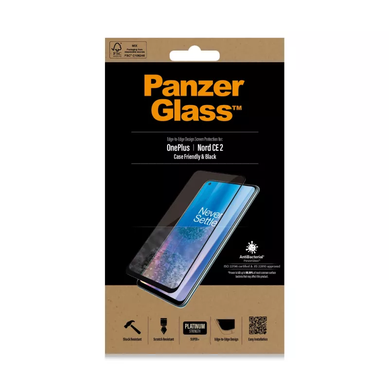 Schermbescherming PanzerGlass OnePlus Nord 2 CE krasvast stootvast antibacterieel