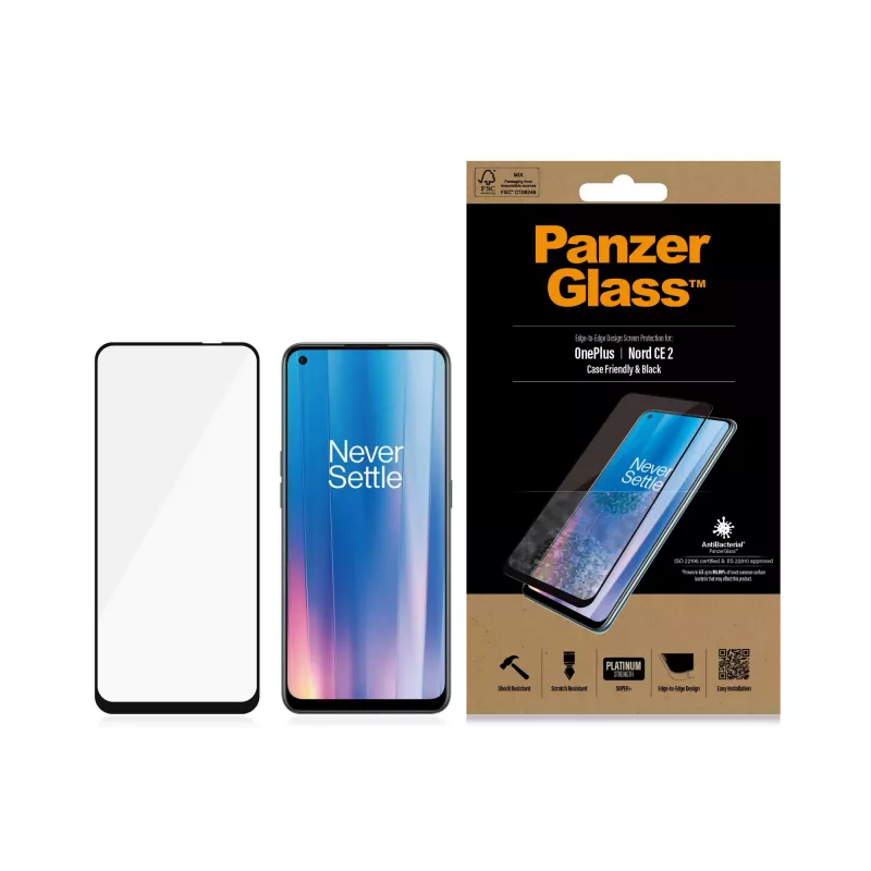Schermbescherming PanzerGlass OnePlus Nord 2 CE krasvast stootvast antibacterieel