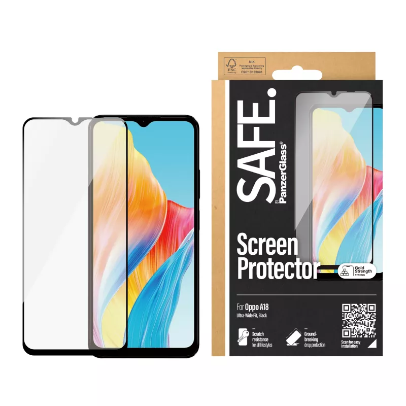 PanzerGlass SAFE. by ® Displayschermbescherming Oppo A18 | Ultra-Wide Fit