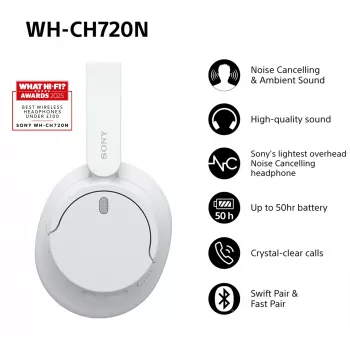 Sony WH-CH720 headset bedraad & draadloos hoofdband gesprekken/muziek USB Type-C Bluetooth wit