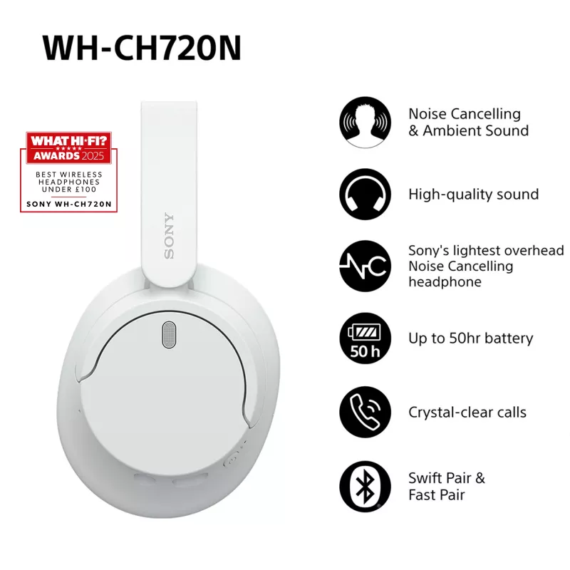 Sony WH-CH720 headset bedraad & draadloos hoofdband gesprekken/muziek USB Type-C Bluetooth wit