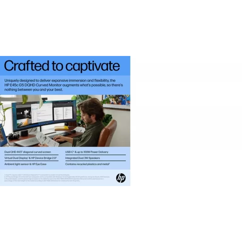 Monitor HP E45c G5 45 inch curved display LCD DQHD-resolutie
