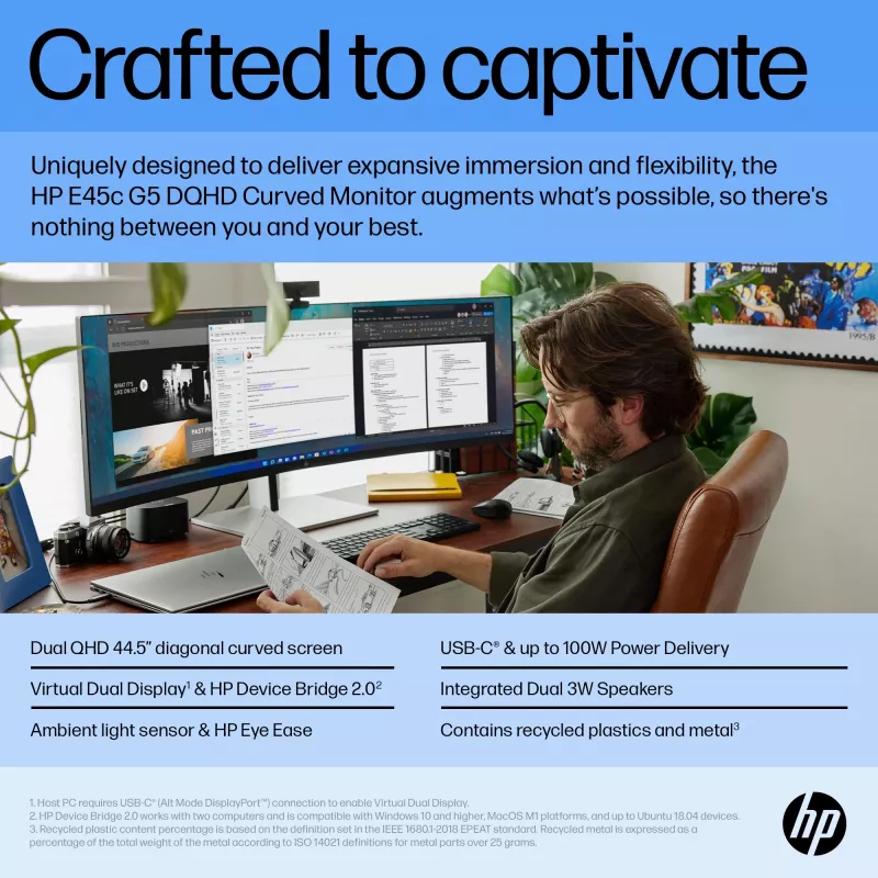 Monitor HP E45c G5 44,5 inch curved Dual QHD 5120 x 1440