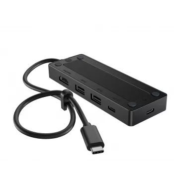 USB-C Travel Hub G3 — HP, USB 3.2 Gen 2 Type-C-host, HDMI, USB-A, PD tot 65 W, 116×41,9×14,5 mm