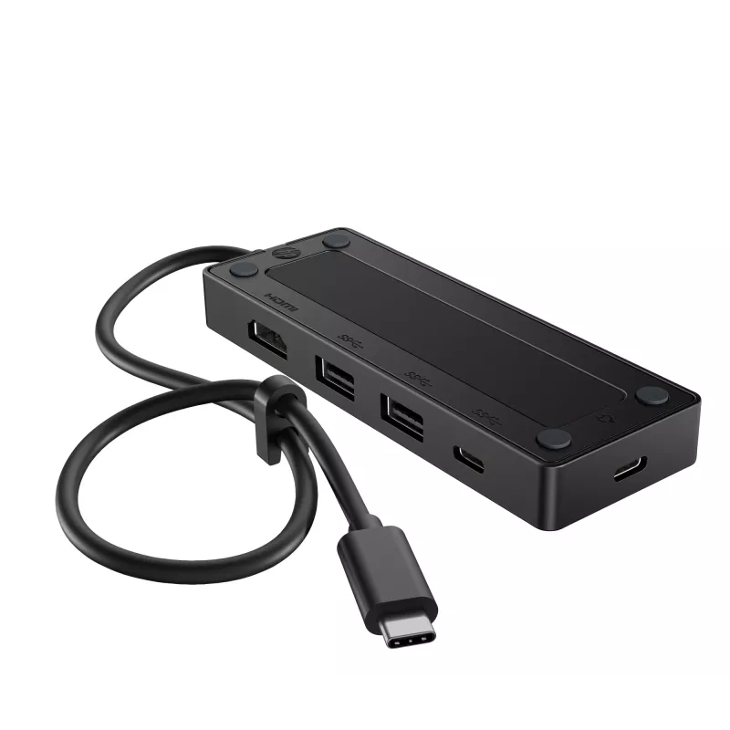 USB-C Travel Hub G3 — HP, USB 3.2 Gen 2 Type-C-host, HDMI, USB-A, PD tot 65 W, 116×41,9×14,5 mm