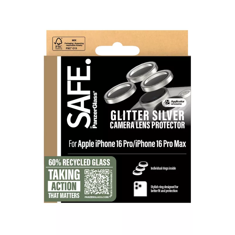PanzerGlass SAFE. by ® camera-lensbescherming glitter zilver iPhone 16 Pro | 16 Pro Max