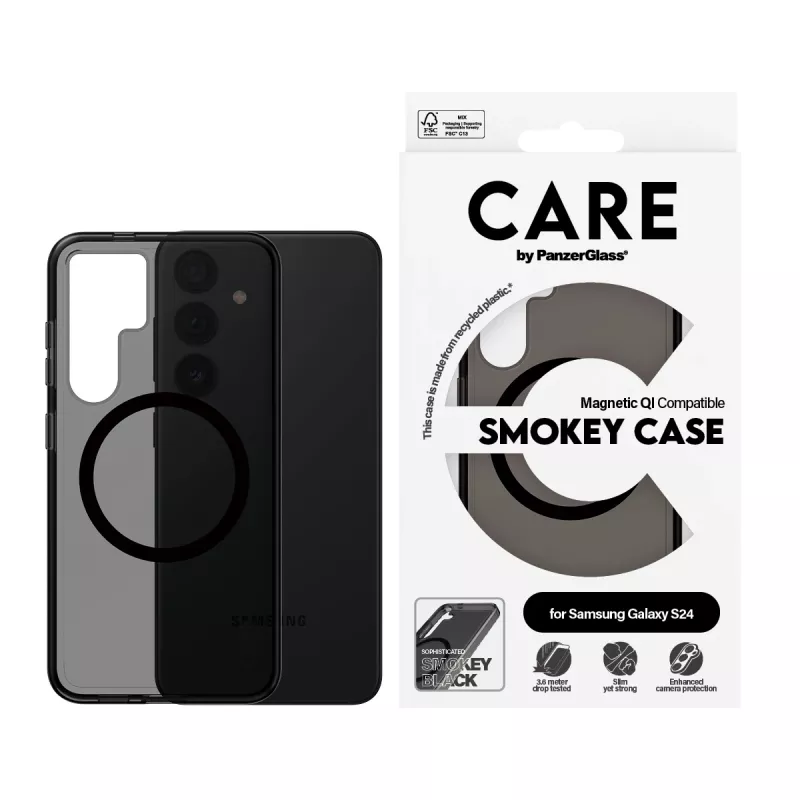 PanzerGlass CARE™ by ® Urban Combat Case Smokey met zwart Qi-compatibel Samsung Galaxy S24