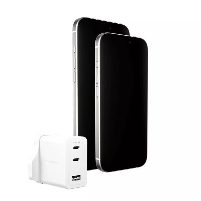 PanzerGlass empower™ by ® Turbo 70W meervoudige oplader incl. 2 x USB-C + USB-A | UK-stekker | zilverwit