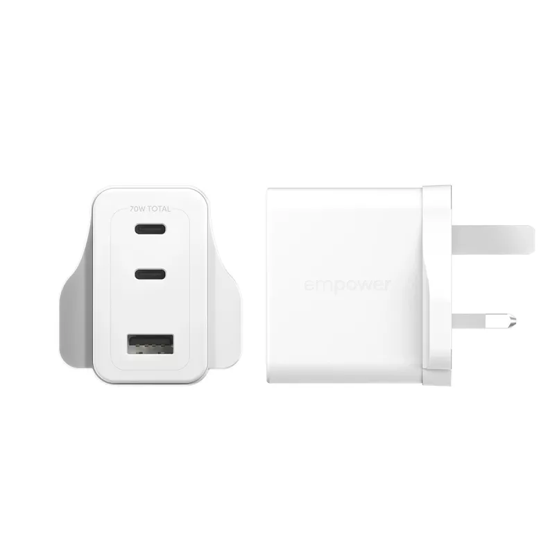 PanzerGlass empower™ by ® Turbo 70W meervoudige oplader incl. 2 x USB-C + USB-A | UK-stekker | zilverwit