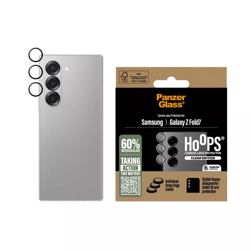Camerabeschermingsglas PanzerGlass Hoops transparant voor Samsung Galaxy Z Fold7 (gehard glas, silicone)
