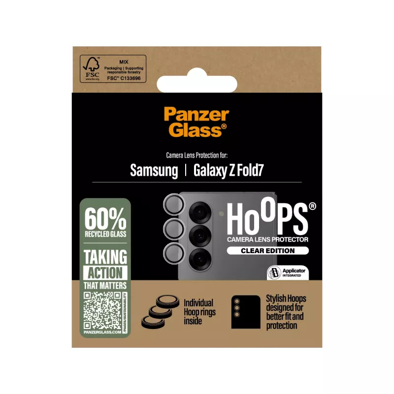 Camerabeschermingsglas PanzerGlass Hoops transparant voor Samsung Galaxy Z Fold7 (gehard glas, silicone)