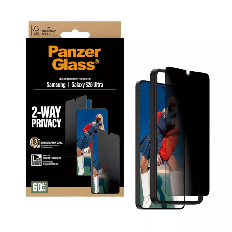 Beeldschermbescherming PanzerGlass 2-Way privacy voor Samsung Galaxy S26 Ultra — PET-privacyfilter, EasyAligner, 1 stuk