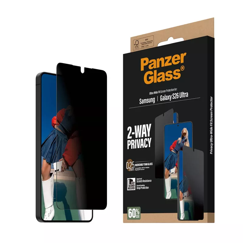 Beeldschermbescherming PanzerGlass 2-Way privacy voor Samsung Galaxy S26 Ultra — PET-privacyfilter, EasyAligner, 1 stuk