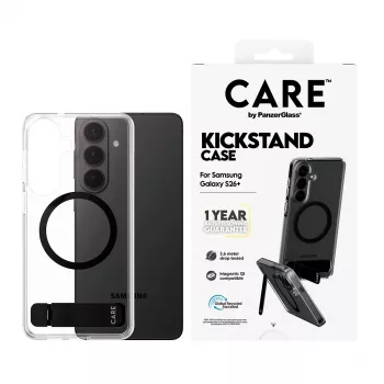 PanzerGlass CARE™ by ® hoes transparant met zwarte kickstand & Qi Samsung Galaxy S26+